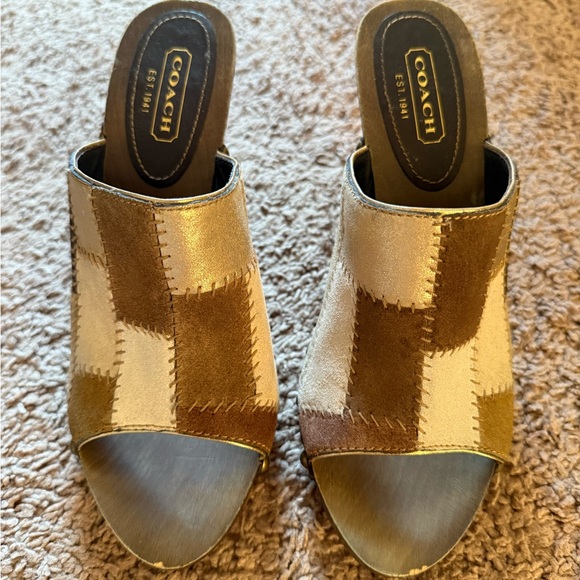 Coach Women's Patchwork Slide Sandals - Brown and Gold - Picture 1 of 3
